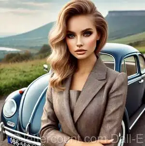 A VW Beetle with a model enhanced by l'Oréal make-up