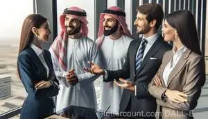 Interpreter, two Emirati businessmen, an American businessman and his assistant